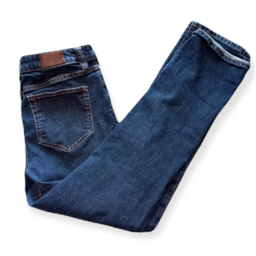 LANDS END vintage straight leg dark wash jeans size 4 leather tag